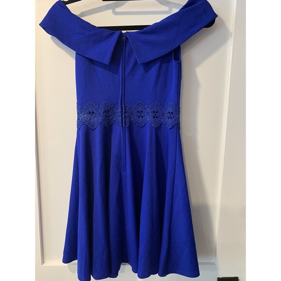 B DARLIN Women Dress Size 1 - 2 Blue Off Shoulder Short Fit Flare - Picture 6 of 8